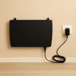 Appareil ATE noir installé sur un mur et relié au secteur