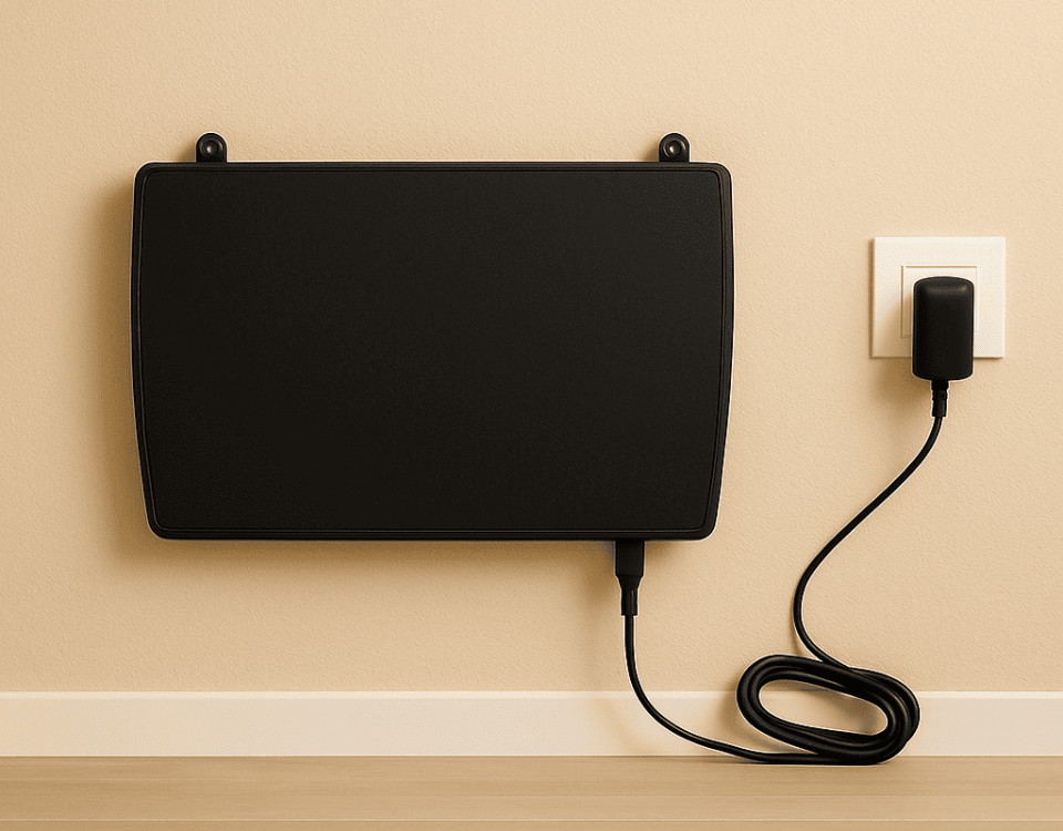 Appareil ATE noir installé sur un mur et relié au secteur